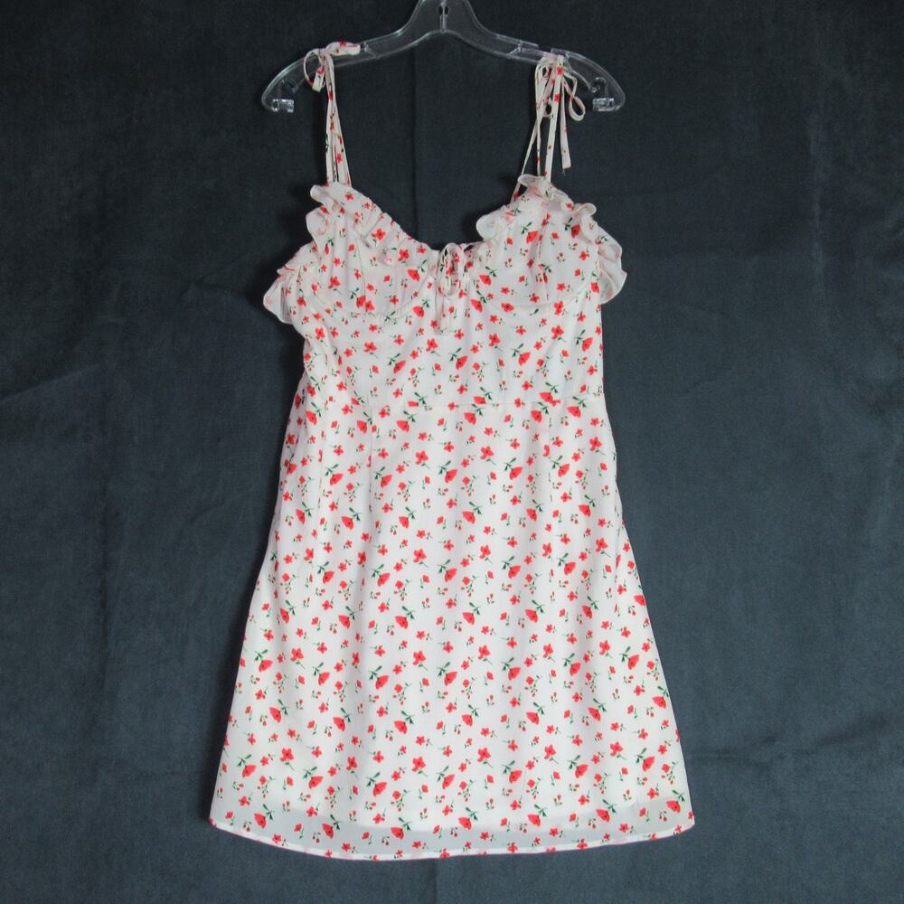 A Love Like You Dress Womens Large White Floral Ruffle Tie Strap Cottage Garden